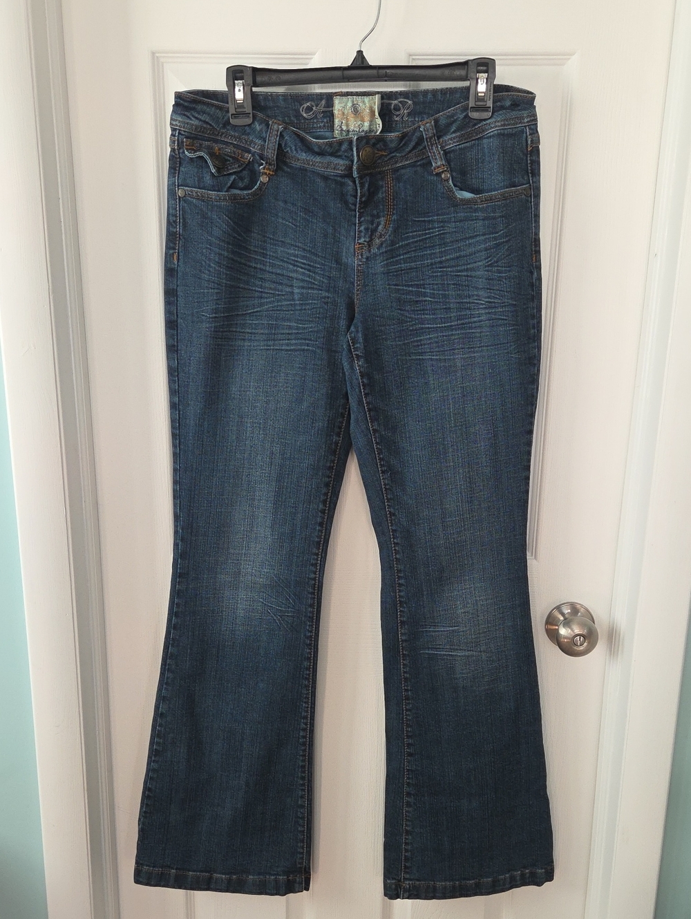 American Rag Y2K Flare Jeans Juniors 11 Dark Wash Whiskered